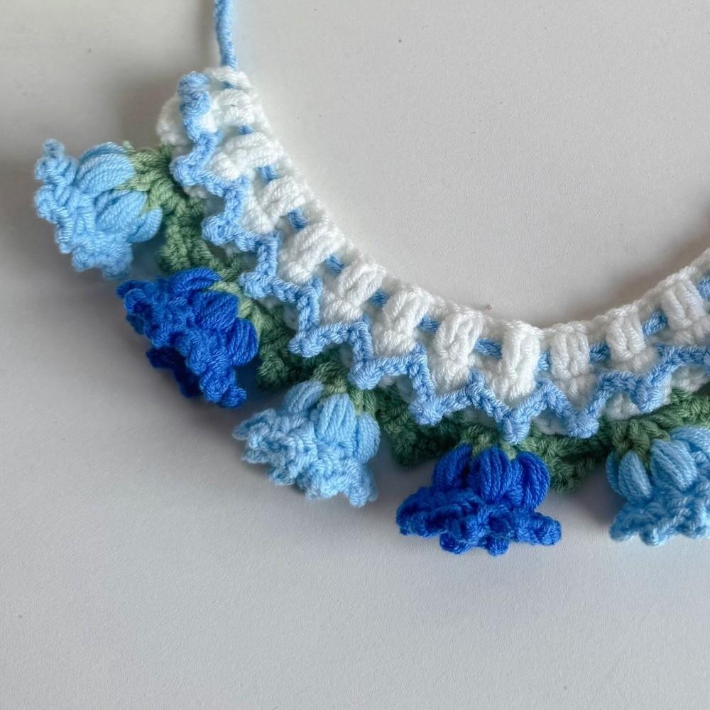 Mode Animaux Colliers Tricotés pour Animaux Fleur Orchidée Cloche Patchwork Doux Crochet Colliers pour Animaux à Lacets Bavette Salive pour Chiens