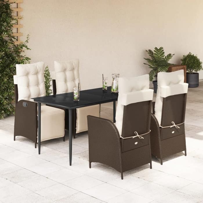 VidaXL Garden Dining Set with Cushions 5 Pcs, Table and Chairs with Adjustable Backrest, Outdoor Furniture, 3213409