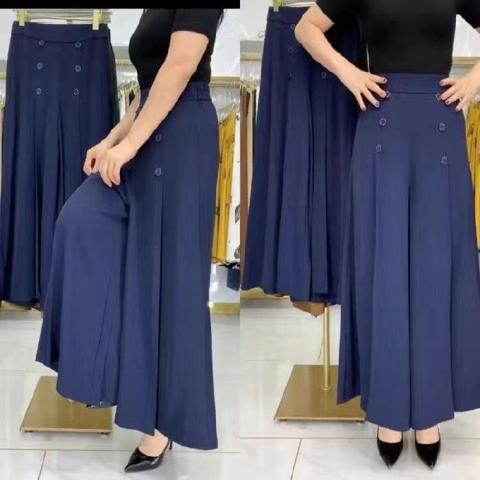 2024 Women's High Waist Wide Leg Nine-Point Skirt Pants - Spring/Summer Slimming Casual Swing Fit