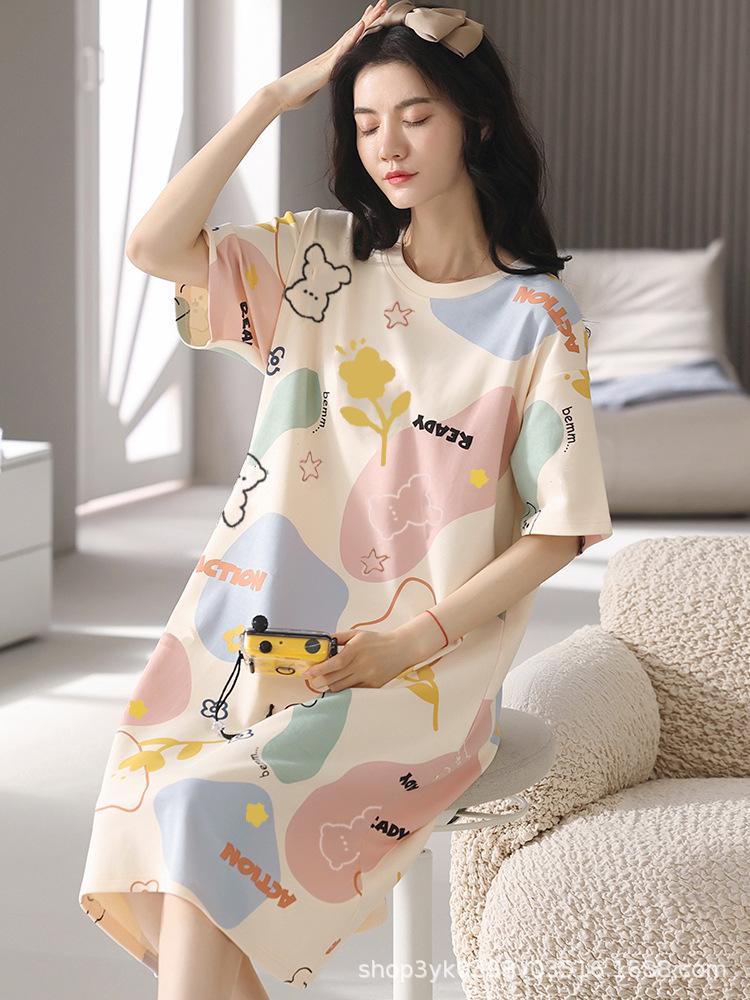 Women's Summer Pajama Set: Short-Sleeved Top and Seven-Point Pants, Cute and Loose, Perfect for Teenage Girls, Suitable for Home or Outdoor Wear.