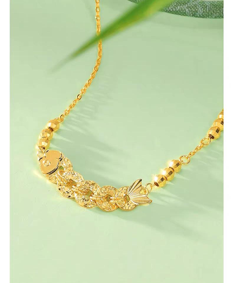 Vietnam Sand Gold Koi Necklace: Five Emperor Coins, Crushed Ice Design - Elegant Clavicle Chain, Perfect for Qixi Birthday Gift