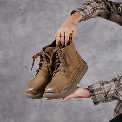 GKTINOO Genuine Leather Thick Soled Wide Toes Women's Boots Cowhide Autumn Winter Short Boots Summer Casual Female Cool Boots