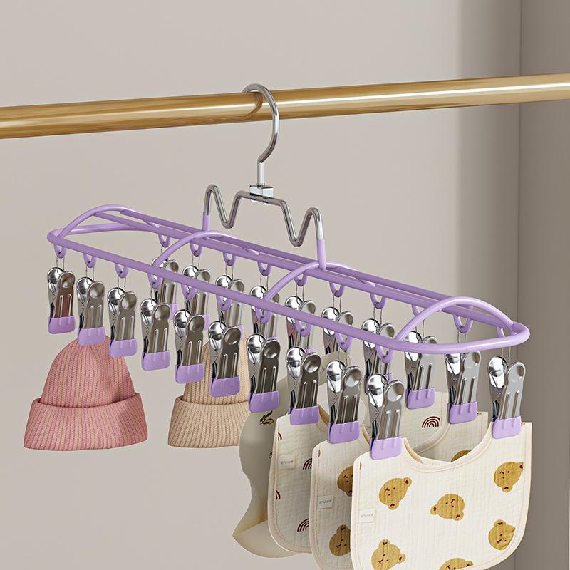 Stainless Steel 20-Clip Sock & Underwear Drying Rack – Windproof Balcony Clothes Hanger