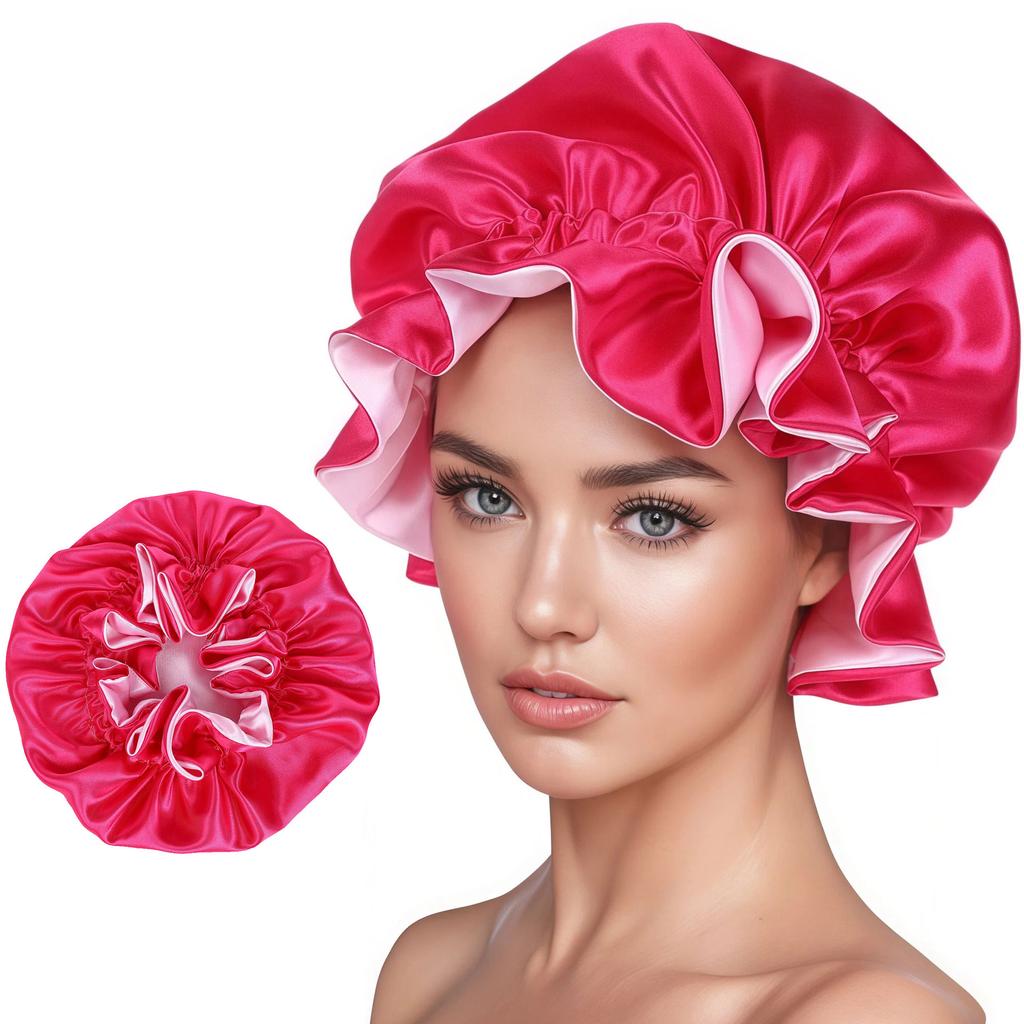 1pc Two Tone Satin Hat Silk Bonnet for Sleeping Satin Bonnets Double Layer Reversible Hair Cap Bonnet for Women Long Curly Braid