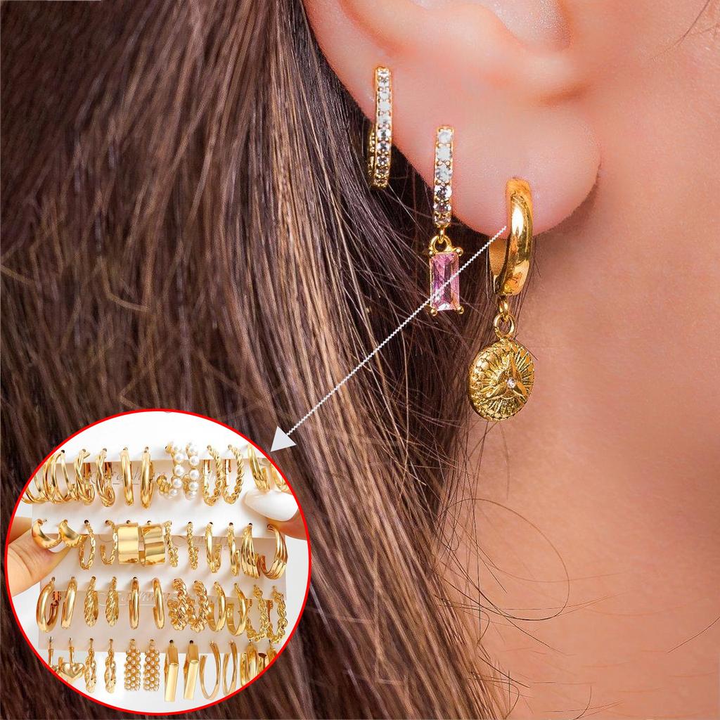 Vintage Hoop Earrings Set Ear Studs Jewelry Stylish Ear Jewelry Pendant Earrings Set Alloy Texture Present for Women