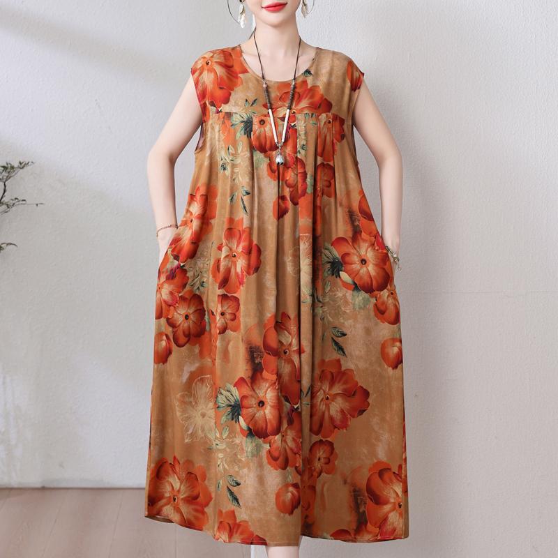 Plus Size Sommer Vintage Kleid Frau Oversize Lose ärmellose lässige elegante lange Kleider