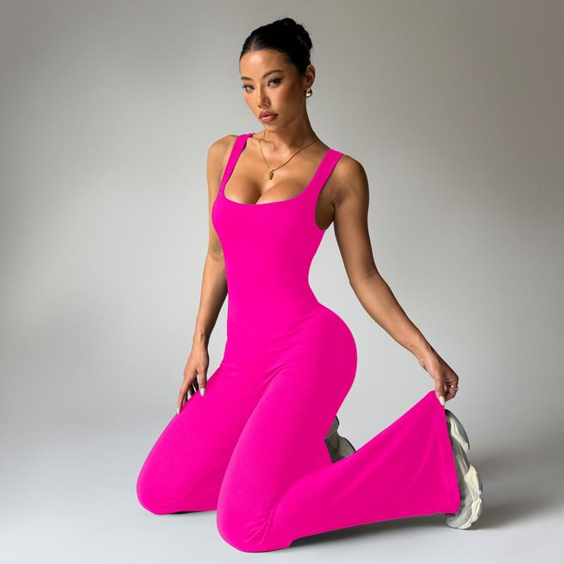 Yoga Jumpsuit Women Sexy Butt Lifting Flared Pants Sleeveless Fitness Bodysuit Gym Workout Activewear