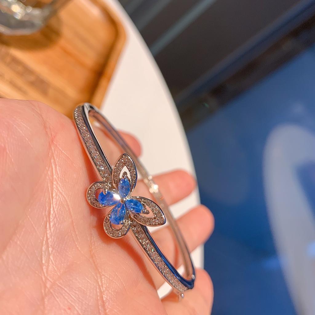 Tiktok Live S925 Silver Needle Sea Blue Butterfly Three Piece Set Bracelet Necklace Ring Earnail Wedding Jewelry