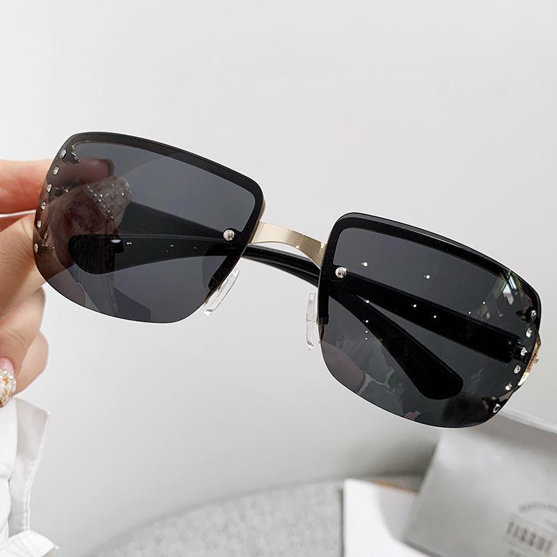 Frameless Diamond-Studded Snow Sunglasses for Women, Y2K Glasses, Trendy Cool Tech-Feel Cyberpunk Sunglasses