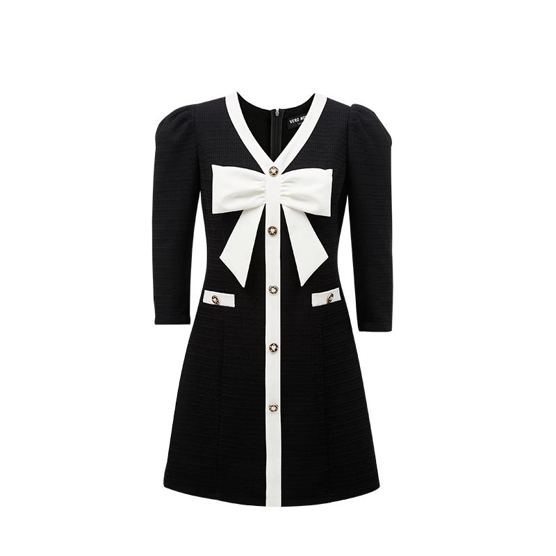

VEROMODA Women s V-Neck Bubble Sleeve Bow A-Line Mini Dress 160/80A/S