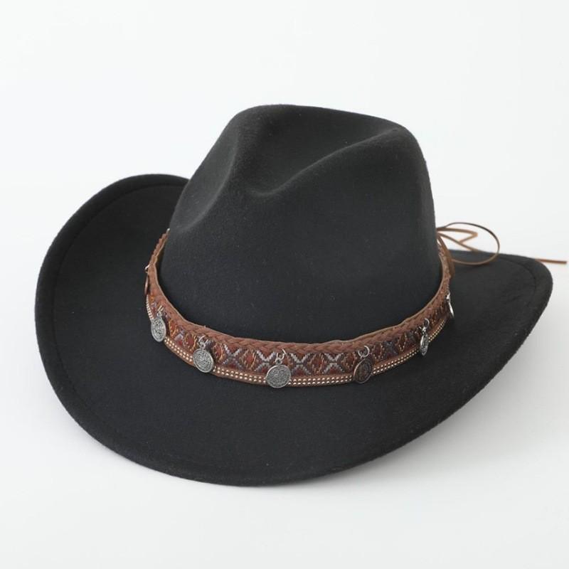 European and American New Accessories with Curved Brims Western Cowboy Hat Top Hat Tibetan Retro Jazz Hat Felt Hat Wool Riding Hat
