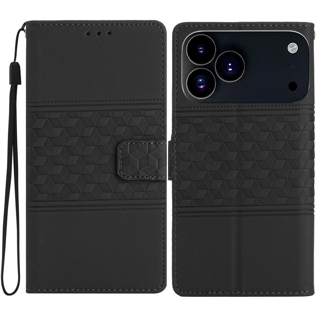 For iPhone 17 Pro Max Case Rhombus Leather Horizontal Flip Phone Cover with Wrist Strap