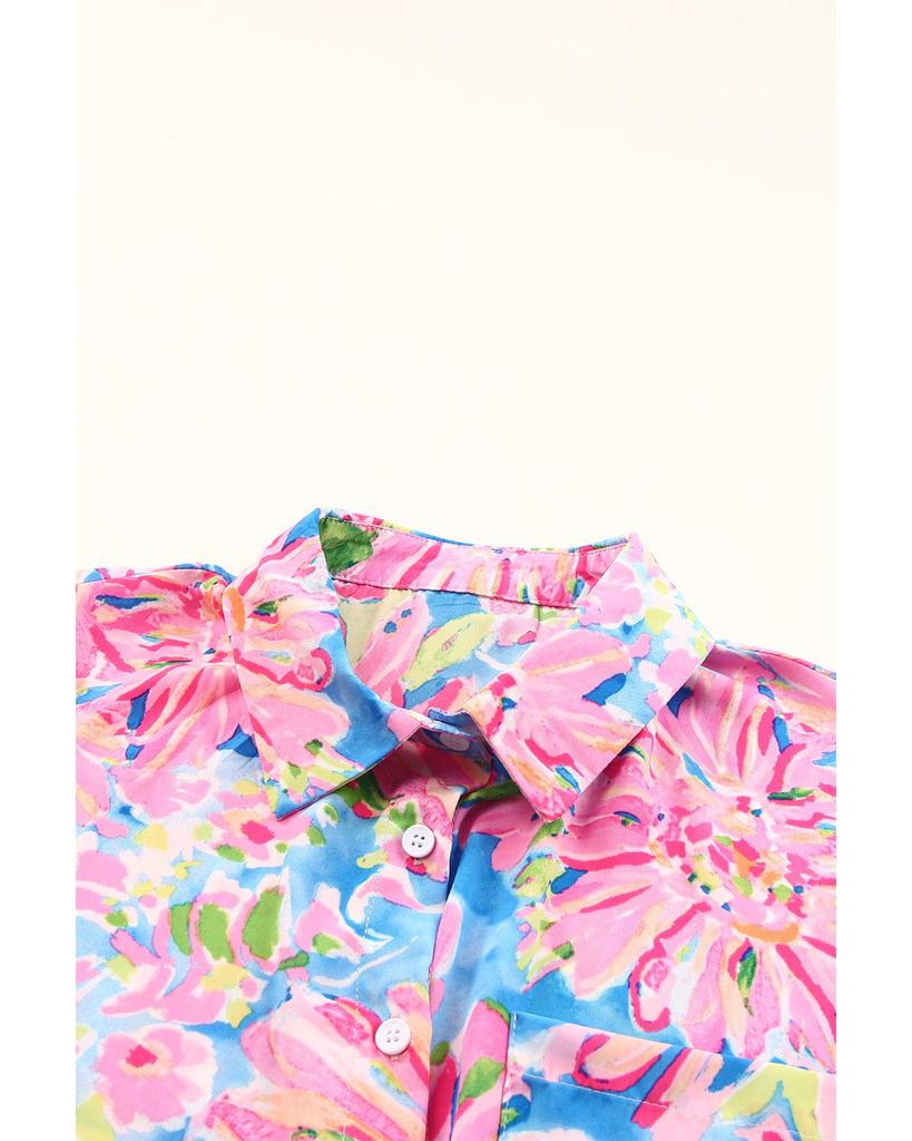 Azura Exchange Buttoned Sheath Long Sleeve Shirt with Abstract Floral Print