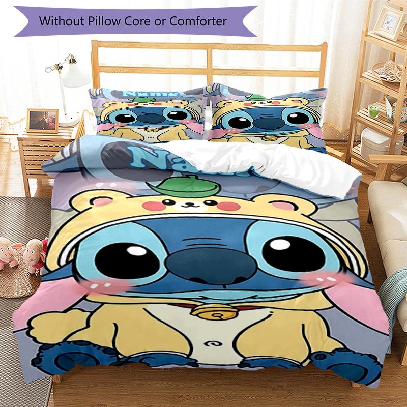 3pcs Custom Name Stitch Bedding Set Duvet Cover Closure Includes 1 Duvet Cover & 2 Pillowcases, Soft and Comfortable for All Seasons.