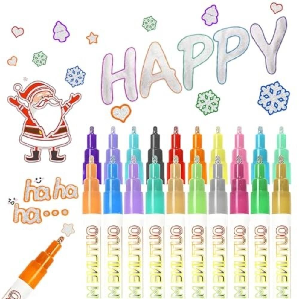 Multicolour Marker Pen Double Line Metallic Paint Marker New Outline Marker Set  for Girls Teens