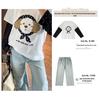 Shuangtian 2026 Plus Size Women's T-Shirt with Mesh Sleeves & Cartoon Embroidery