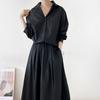 Shop Women S Collared drawString Shirt Long Skirt Set Black Ara wSet 4952