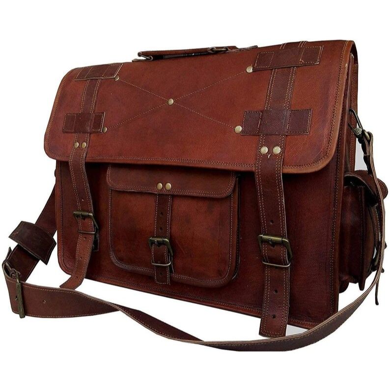 18 Inch Vintage Computer Leather Laptop Messenger Bags for Men Leather Briefcase Shoulder Bag Man & Women Bag (Brown)