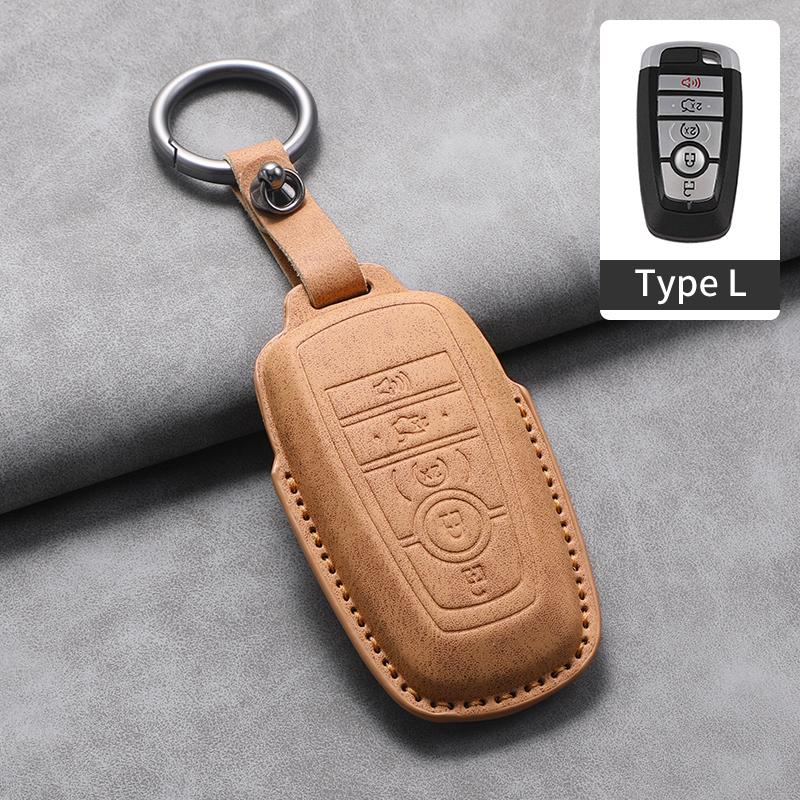 4 5 Buttons Leather Car Key Case Cover for Ford Fusion Mustang Edge Explorer Focus F150 F250 F350 F550 Escape for Lincoln Mondeo