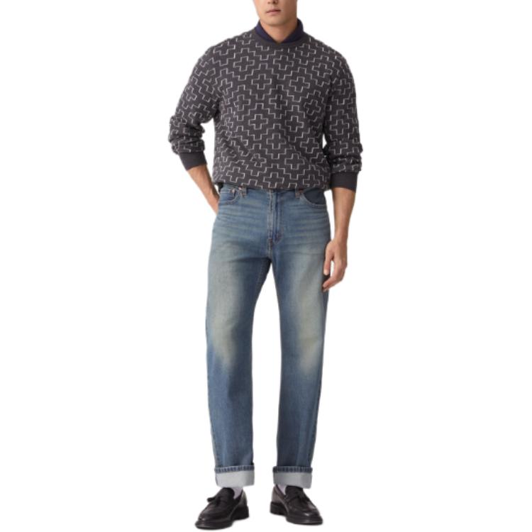 Levis Simple Comfortable Casual Loose Relaxed Ribbed Crew Neck Long Sleeve Knit Sweater Men Sweater Black 003TG-0000