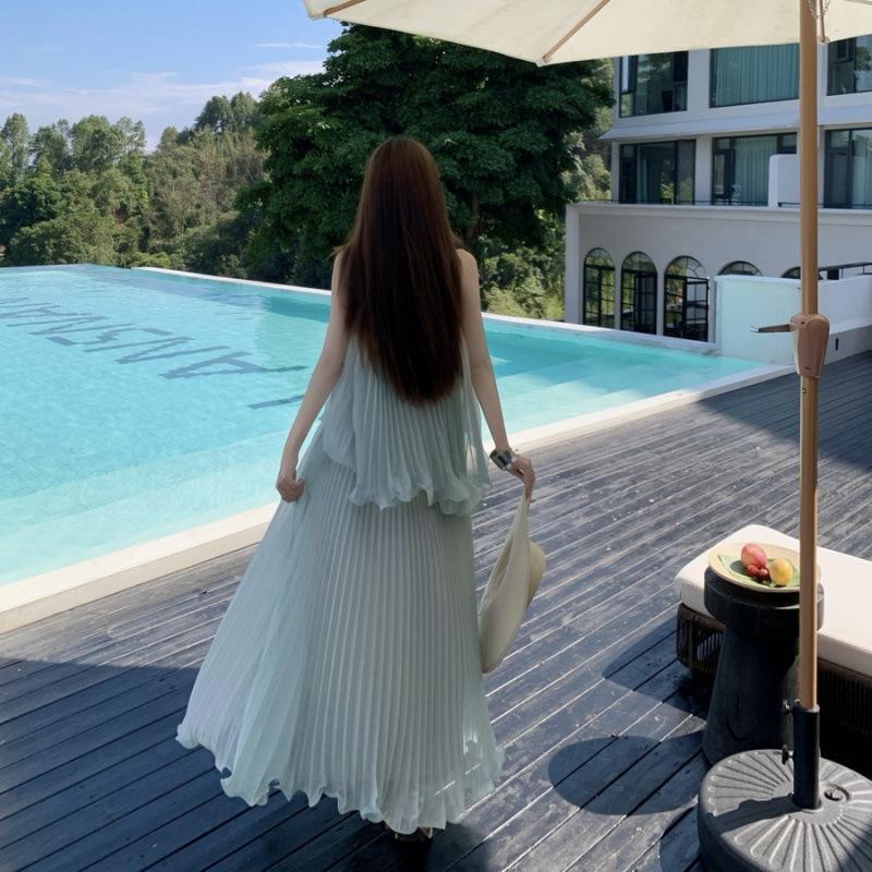 Seaside wear holiday wind tulle vest suspender dress women's early summer unique beautiful small skirt