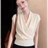 Lyocell Tencel Cross-Neck Women's Slimming Waist-Cinch Casual Summer Short-Sleeve Knit Top
