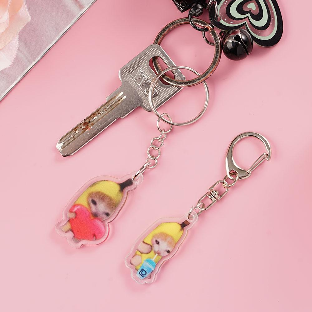 Banana Cat Keychain for Students Funny Pendant Lanyard Decorations Cat Charm Phone Chain Anti-lost Strap Decors