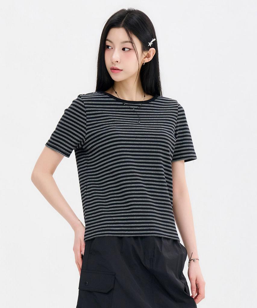 CHASECULT Women'S Striped Ribbed Short Sleeve T-Shirt-Fbrg5863D03