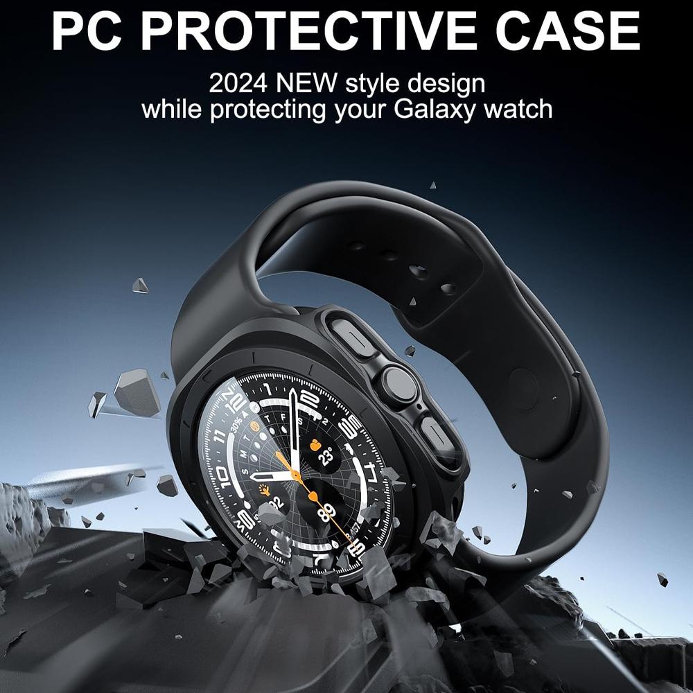 Case for Samsung Galaxy Watch Ultra 47mm Screen Protector Cover Protective Bumper Shell+Tempered Glass Film Galaxy Watch 7 Ultra
