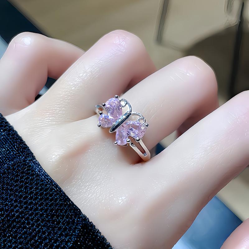 Anillo de Serie Rosa de Lujo de Nicho Lleno de Diamantes Circonita Luz de Lujo de Gama Alta Anillo Abierto de Princesa