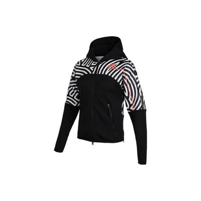 Farbblock Bedruckte Kapuzenjacke Damenjacke Schwarz GN5672