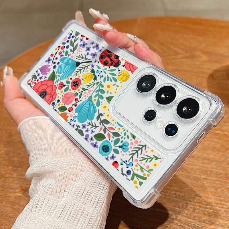 For Samsung S25 Ultra S24 FE S23 A56 A36 A16 A15 A55 A35 Case Shell Floral Pattern Clear Soft Silicone Lens Protection Shockproof Slim Phone Cover