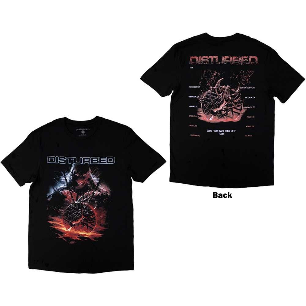 Disturbed European Tour '23 Medallion T Shirt (Black) Back Print, Ex-Tour
