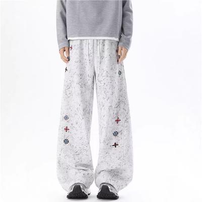 Tie-dye Embroidered Scimitar Sweatpants Men's Spring American Diagonal Fitness Pants Loose and Heavy Casual Trousers Versatile