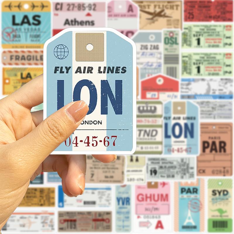 40Pcs Retro Traveling Boarding Check Graffiti Stickers Boarding Pass Sticker Luggage Suitcase Laptop Decals