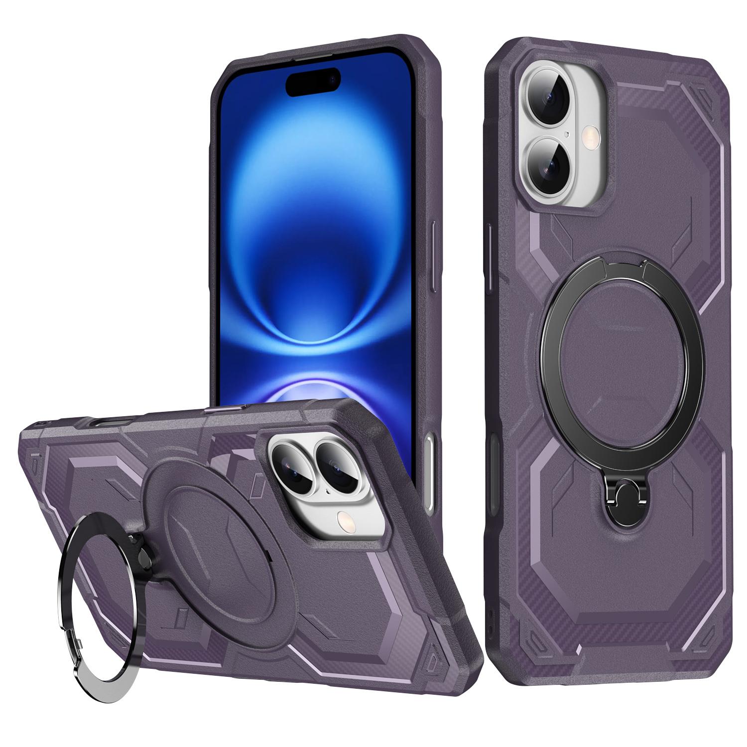 

For iPhone 16 Plus Case Compatible with MagSafe Kickstand TPU+PC Phone Cover Dark Purple
