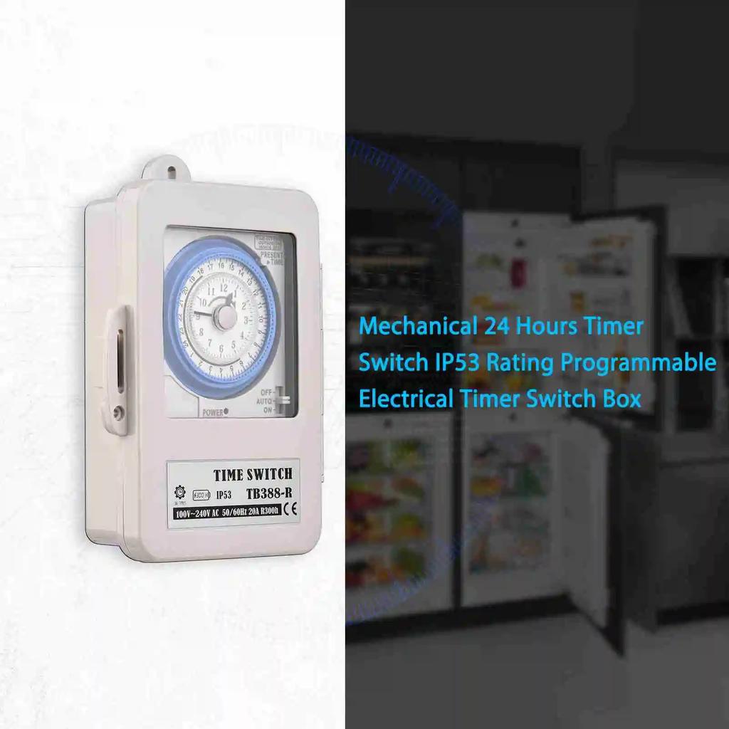 Mechanical 24 Hours Timer Switch IP53 Programmable Electrical Timer Switch Box AC 100-240V 15 Minutes Interval 96 Times ON/ OFF