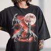 Koszulka Carnotaurus Howling Moon, Retro Spłowiony T-shirt z Dinozaurem, Gotycki Nadruk Zwierzęcy z lat 90.