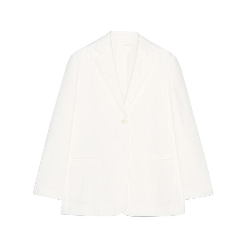 Long Sleeve Indented Lapel Linen Blend Blazers 3736045 Mid-Waist Casual Trousers 3736046