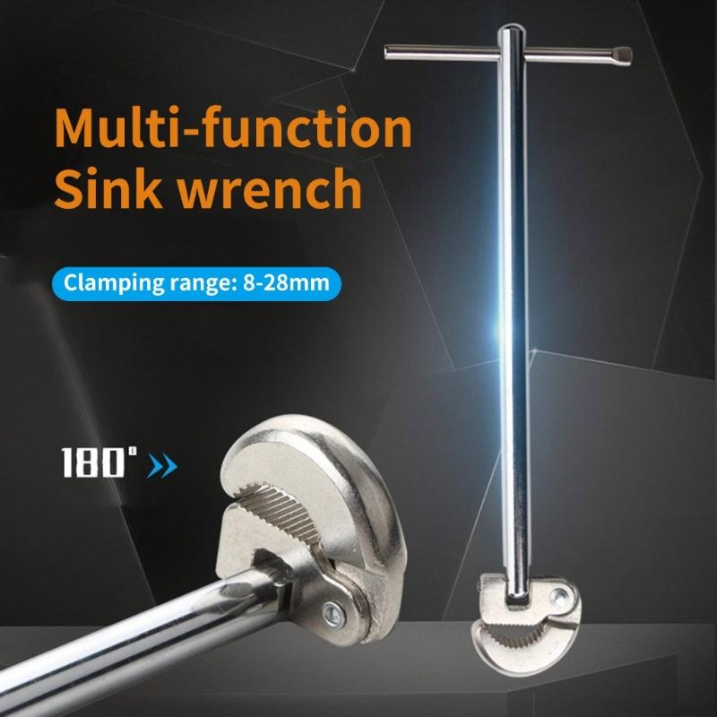 Telescopic Basin Wrench Carbon Steel Sink Faucet Plumbing Tool for Tight Space Kitchen Bathroom Installation Maintenance