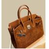 New Trendy Suede Leather Handbag Large‑Capacity Nubuck Top‑Grain Cowhide Women Bag Casual Single Shoulder Crossbody Purse -NO LOGO