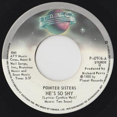 7-Zoll-Single POINTER SISTERS Hes So Shy P47916 Planet 1980 Kanada SoulFunk Gebraucht