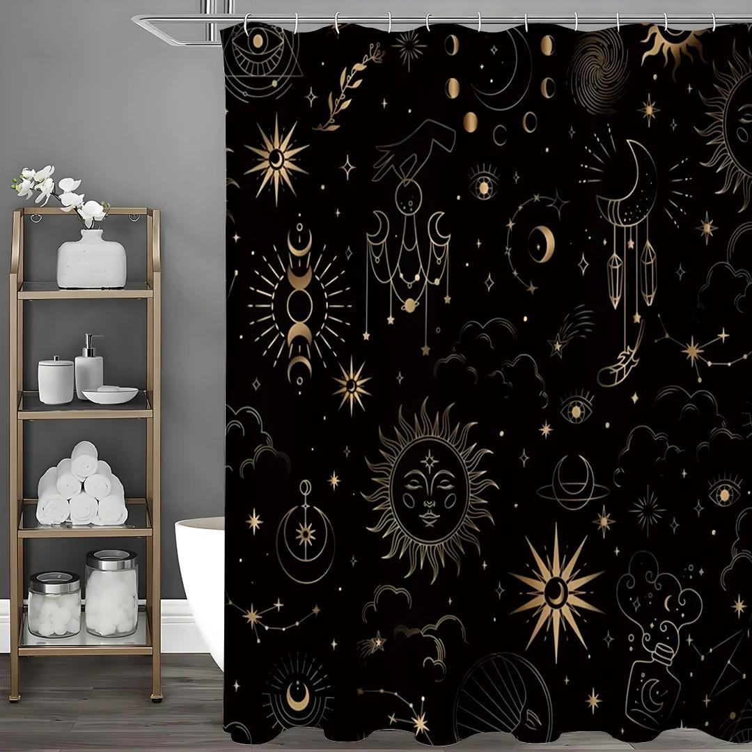 Dunika Chen Sun God Moon Astrological Shower Curtain, Bathroom Decorative Shower Curtain, Waterproof Shower Curtain With Hooks
