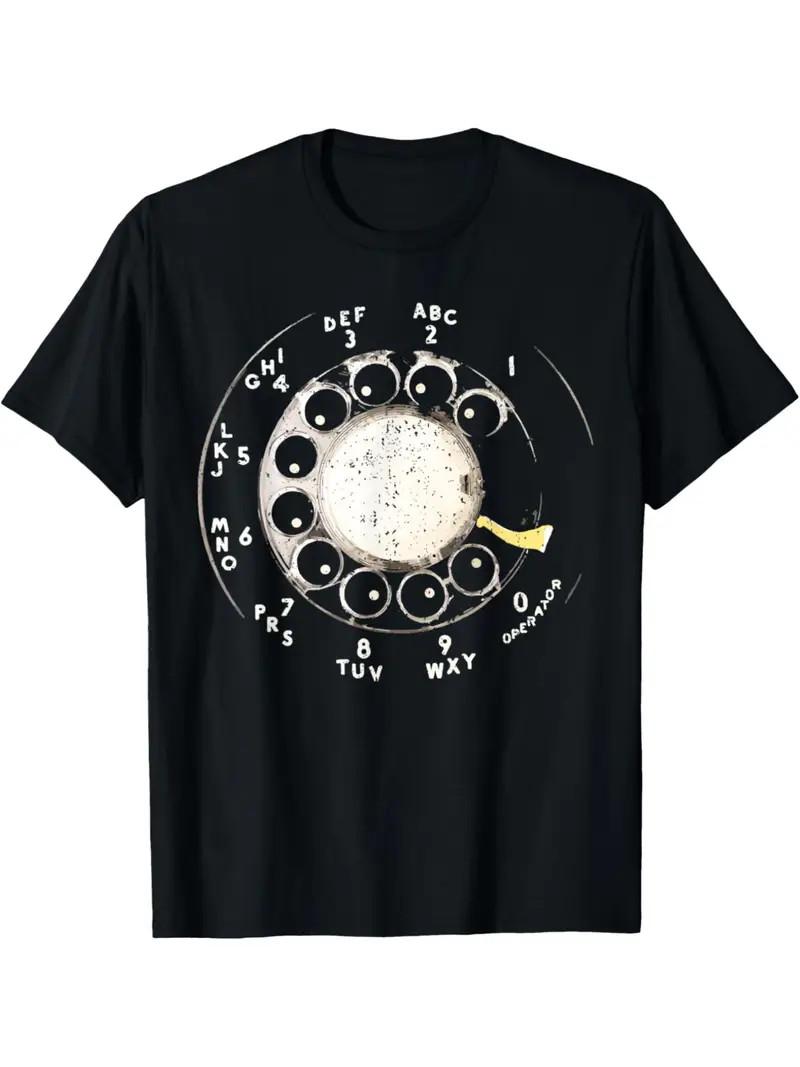 Men s retro rotary telephone dial pattern T-shirt - 100% cotton fiber, comfortab Unisex T-Shirt XL
