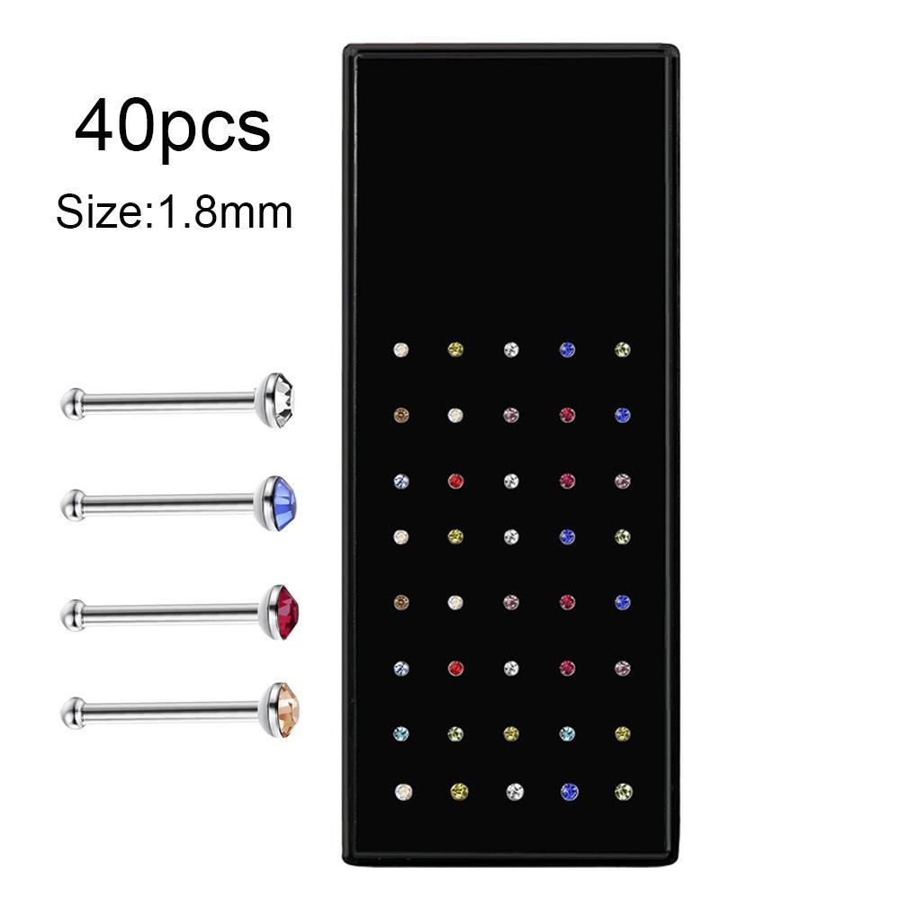 Stainless Steel Rhinestone Nose Studs - Titanium Steel, 24-Pack