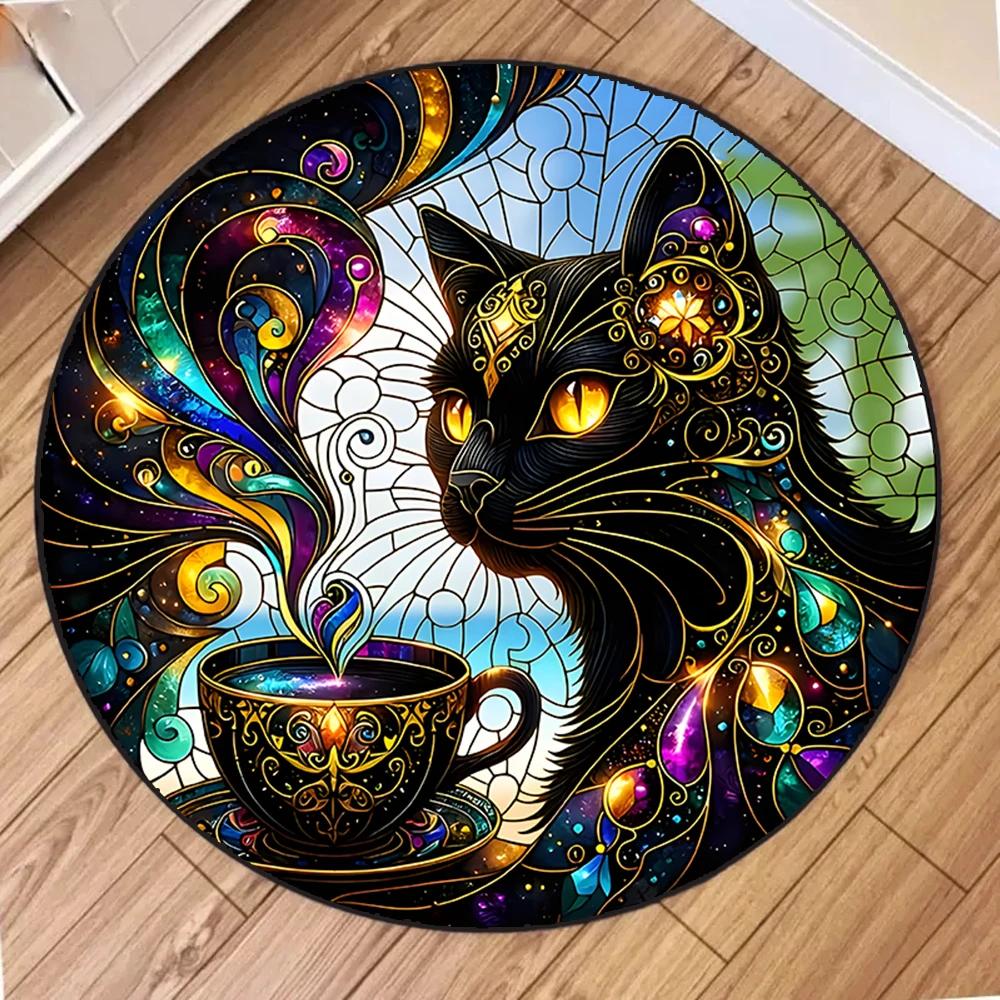 

Cat Kawaii Printed Round Carpet for Home Living Room Bedroom Decor Circle Rug Non Slip Mechanical Washable Flannel Floor Mat Diameter 40cm
