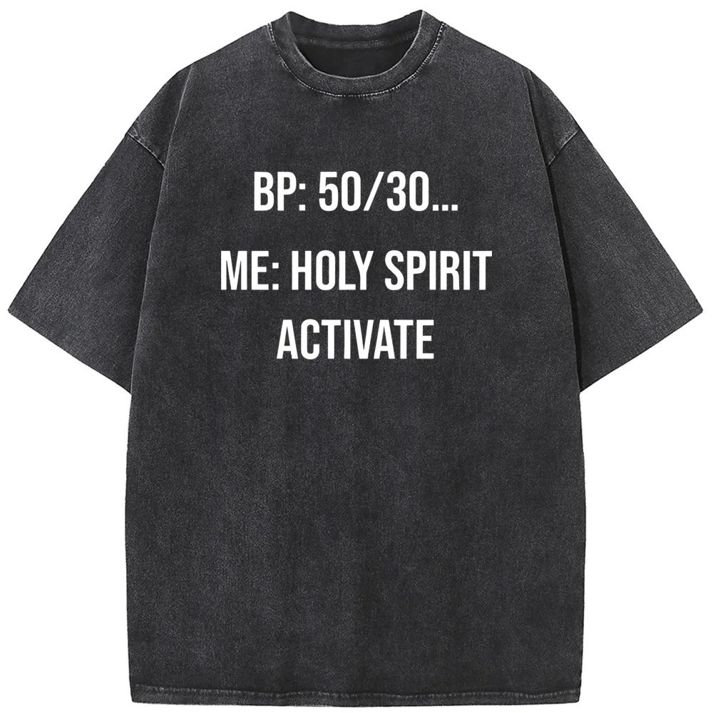 Holy Spirit Activate Nurse Life Print Short Sleeve T-shirt Summer Cotton Washed T-Shirt Novelty Casual Loose Bleached Tshirt