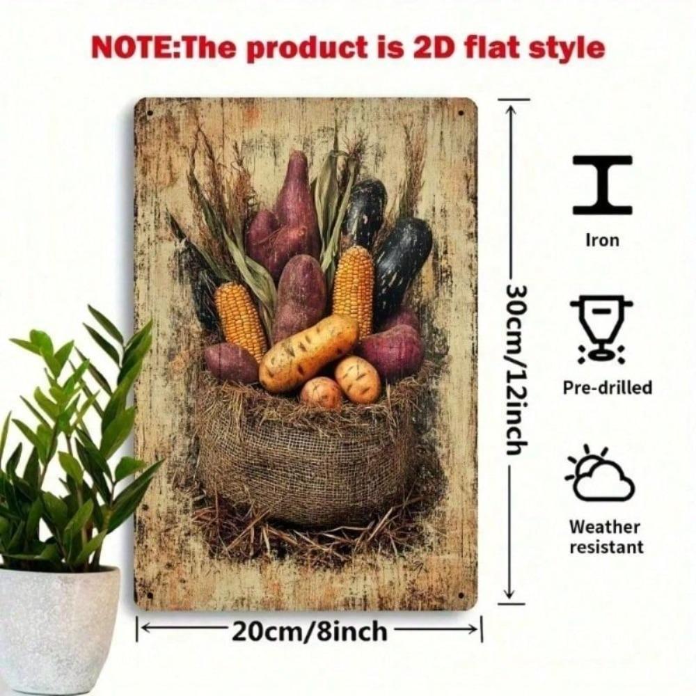 Vintage Tin Sign, Vegetable Farmhouse Decor, Metal Wall Art for Kitchen