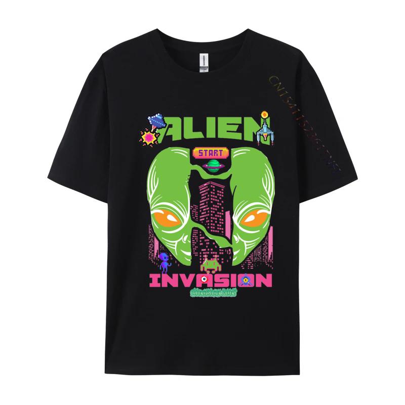 Brand Men T Shirt Printed Customized Top Tshirts Alien invasion retro T Shirts Round Collar Free Shipping