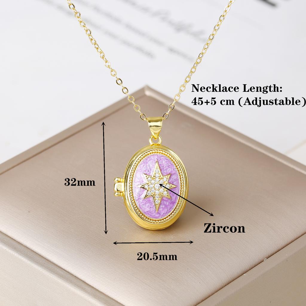 Hot-Selling Enamel Art Oval Photo Box Pendant Necklace Personalized for Men Women Daily Party Zircon Crystal Jewelry Neck Gift